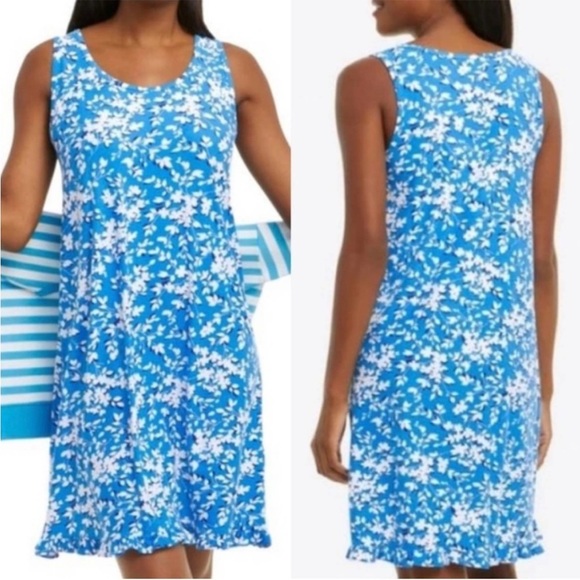 NWT Draper James Blue White Floral Dress Stretchy Soft Sleeveless Small Medium - Picture 1 of 6